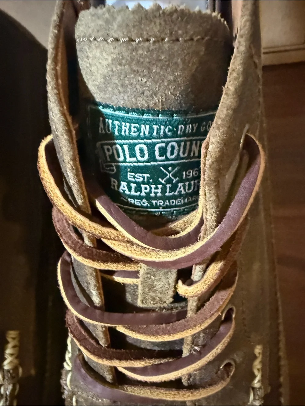 Polo Ralph Lauren Ranger Suede Workboot Size 11.5 Desert Tan Boots Logo Patches